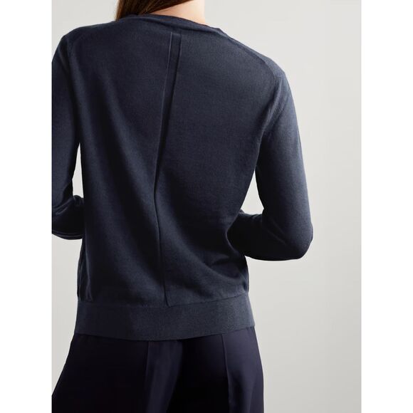 THE ROW Stockwell Cashmere Sweater Women's XS Navy Blue V-Neck Tailored Luxury - Picture 11 of 13